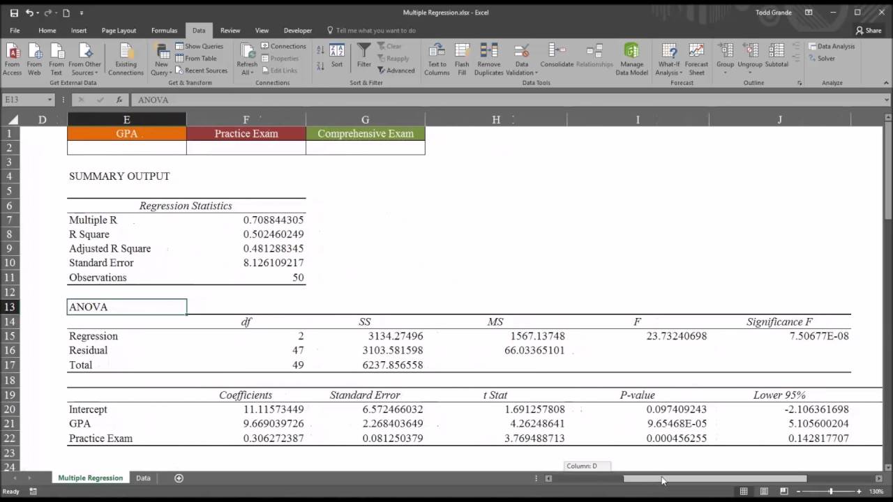 mulitp;e regression analysis using excel for mac